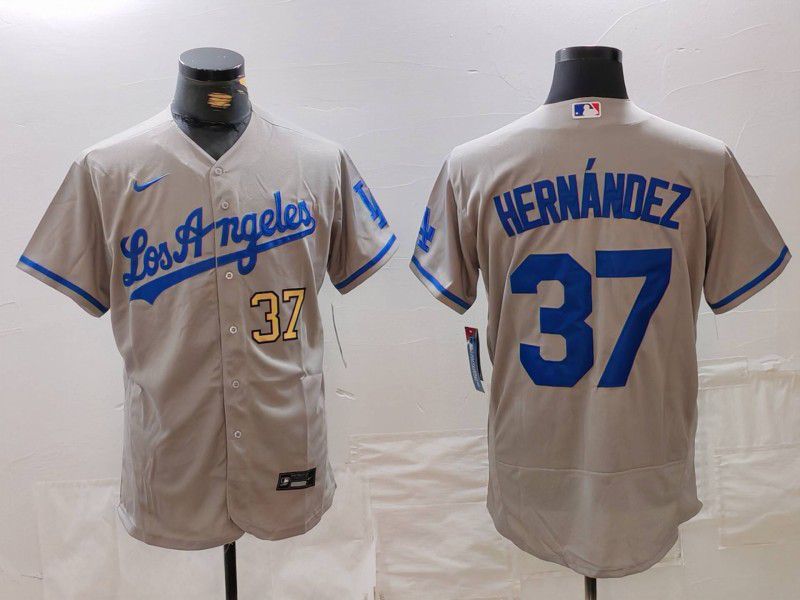 Men Los Angeles Dodgers #37 Hernandez Grey Nike Elite 2024 MLB Jersey style 7267